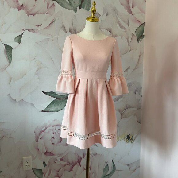 Eliza J Bell Sleeve Lace Inset Fit & Flare Pink Women's Dress Size 2 Petite - Picture 4 of 11